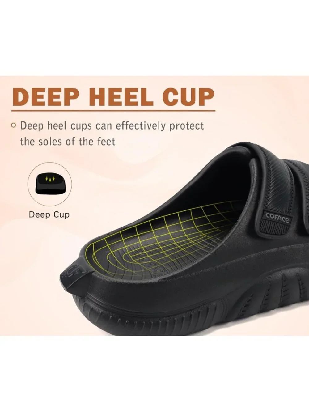 Men's Dark Black Recovery Sandals Orthopaedic Walking Slides Adjustable Thick